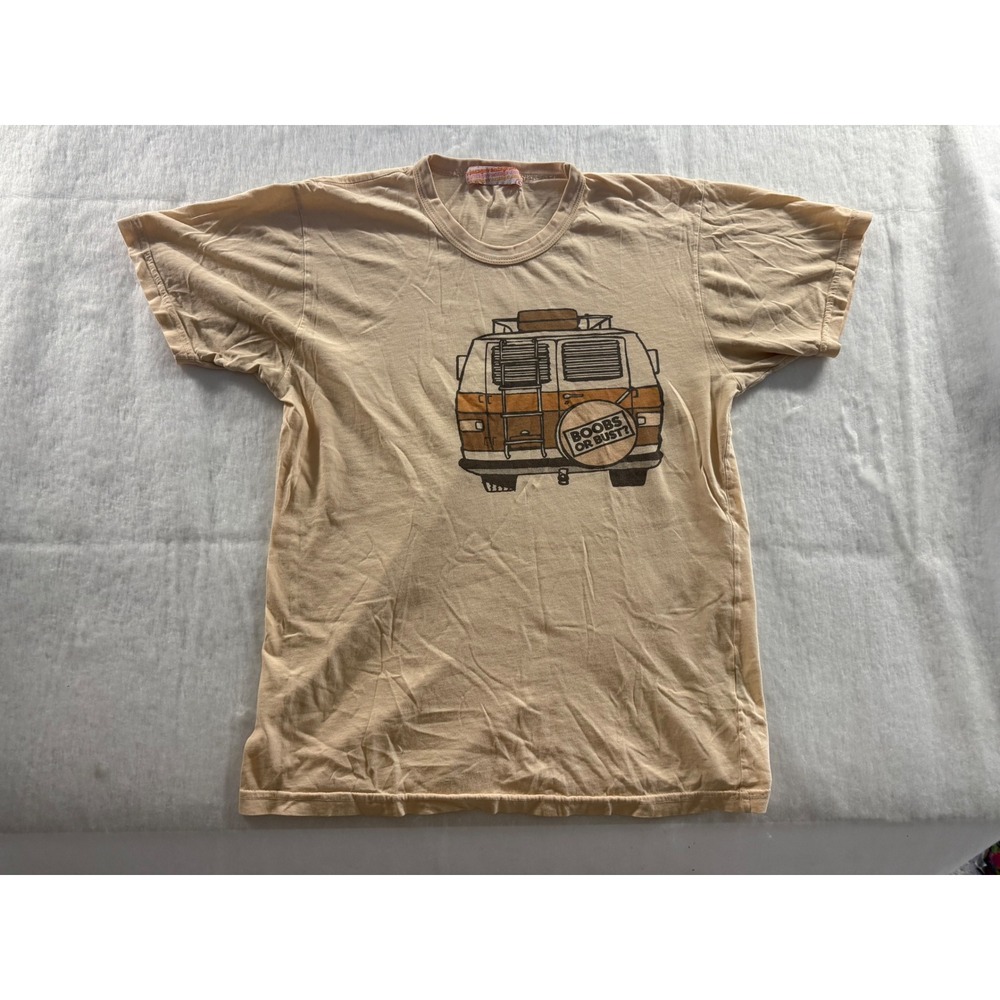 Vintage Vantage Boobs or Bust Graphic T-Shirt Tan Mens Large USA Made A18